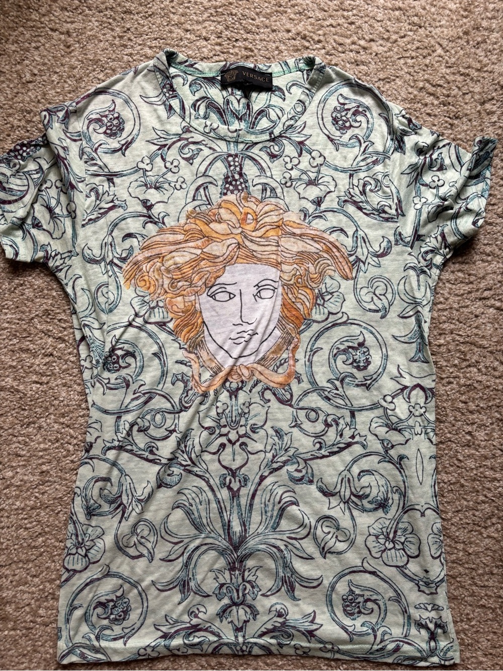 Vintage Mint Green Versace Medusa Baroque Print T-Shirt, Size S
